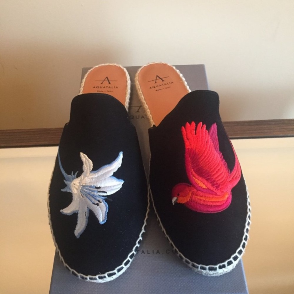 Aquatalia Blair Black Espadrille Embroidered Mule